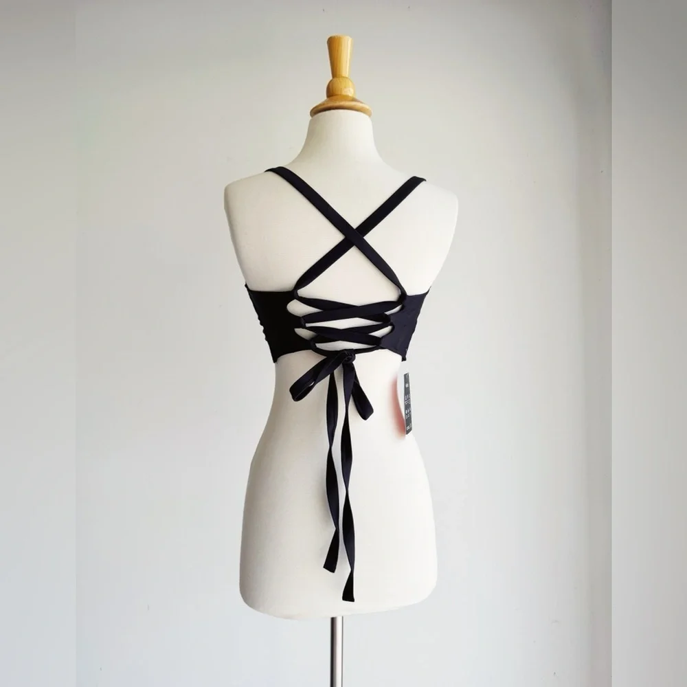 NWT WILD ISLES Black Cross Back Bikini Top Size 1 (30-36 D, 30-32 DD, and 30F)